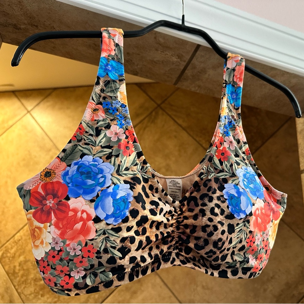 NWOT Johnny Was leopard floral swim top size small